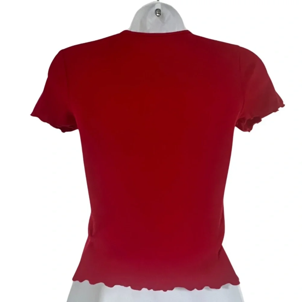 Hollister Ruffle Hem Red Short Sleeve T-Shirt | XXS | Crew Neck - Picture 3 of 6